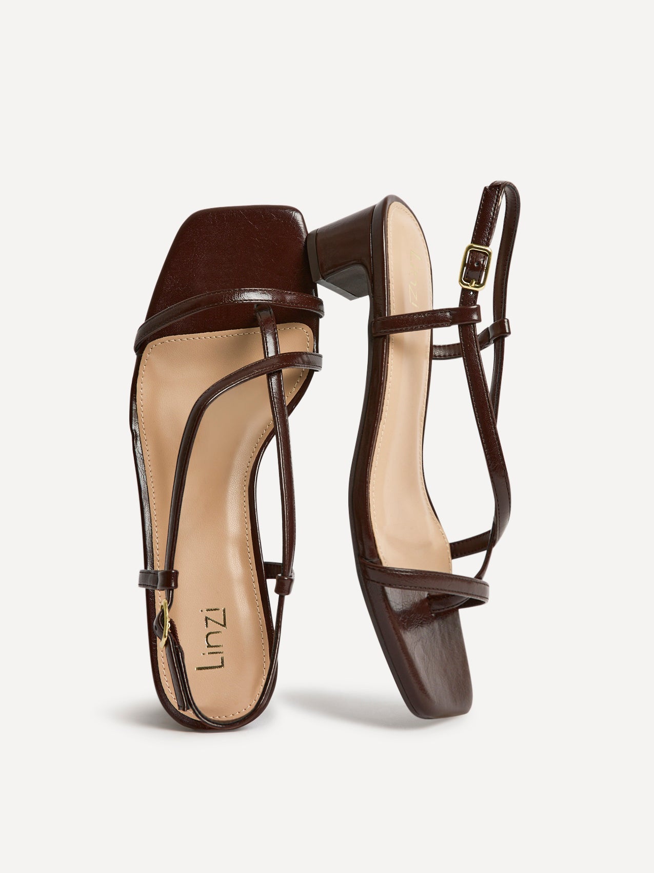 Arden Brown Faux Leather Block Heeled Sandals