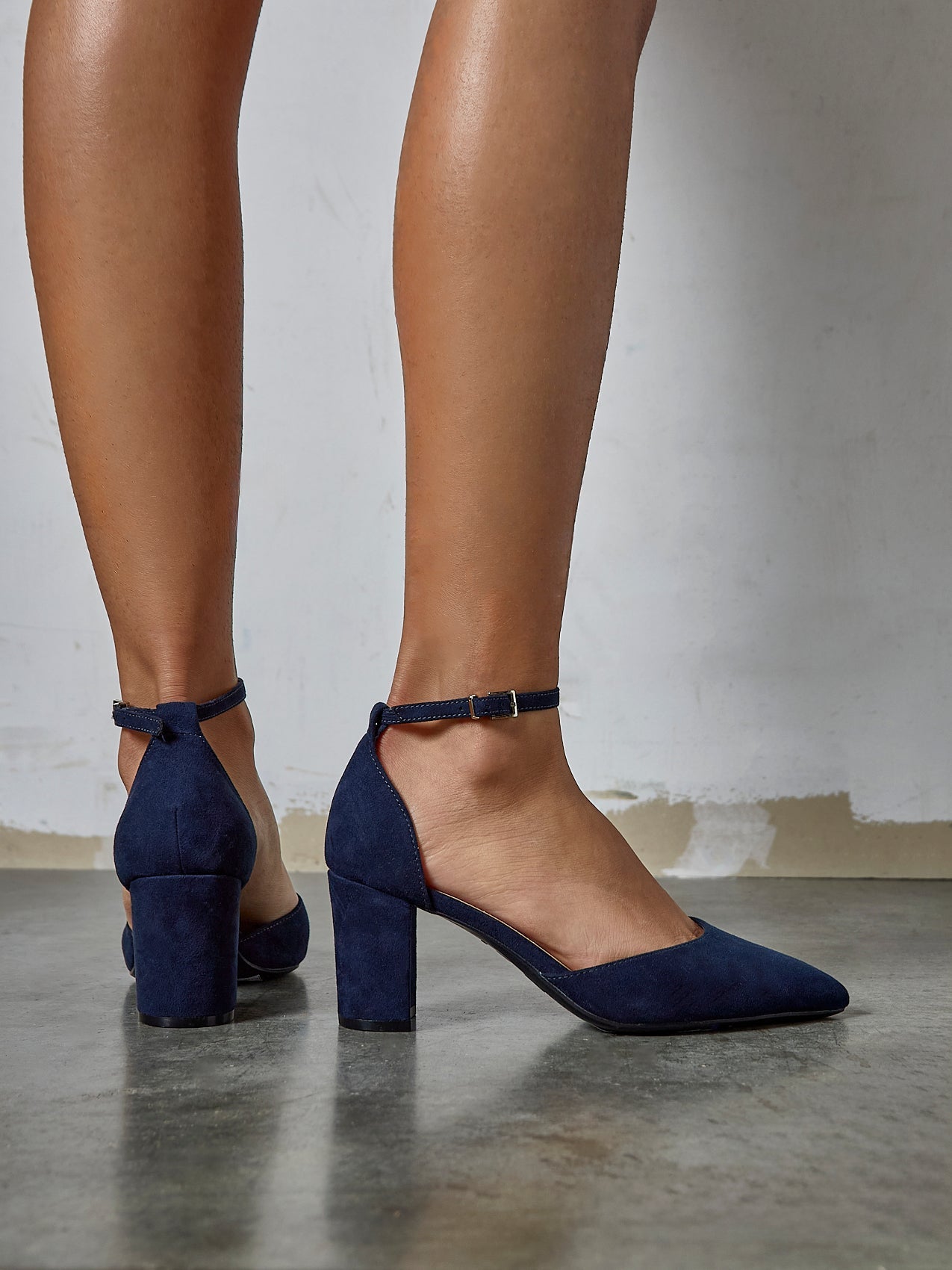 Corinne Navy Faux Suede Court Heels