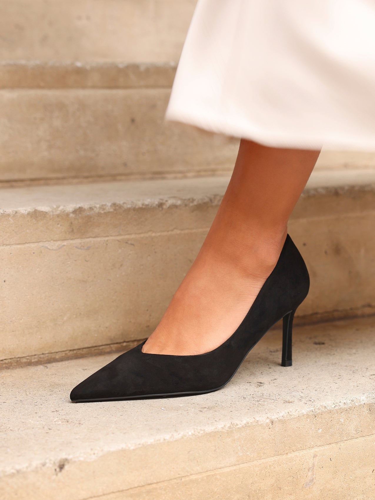 Classic Black Faux Suede Court Heels