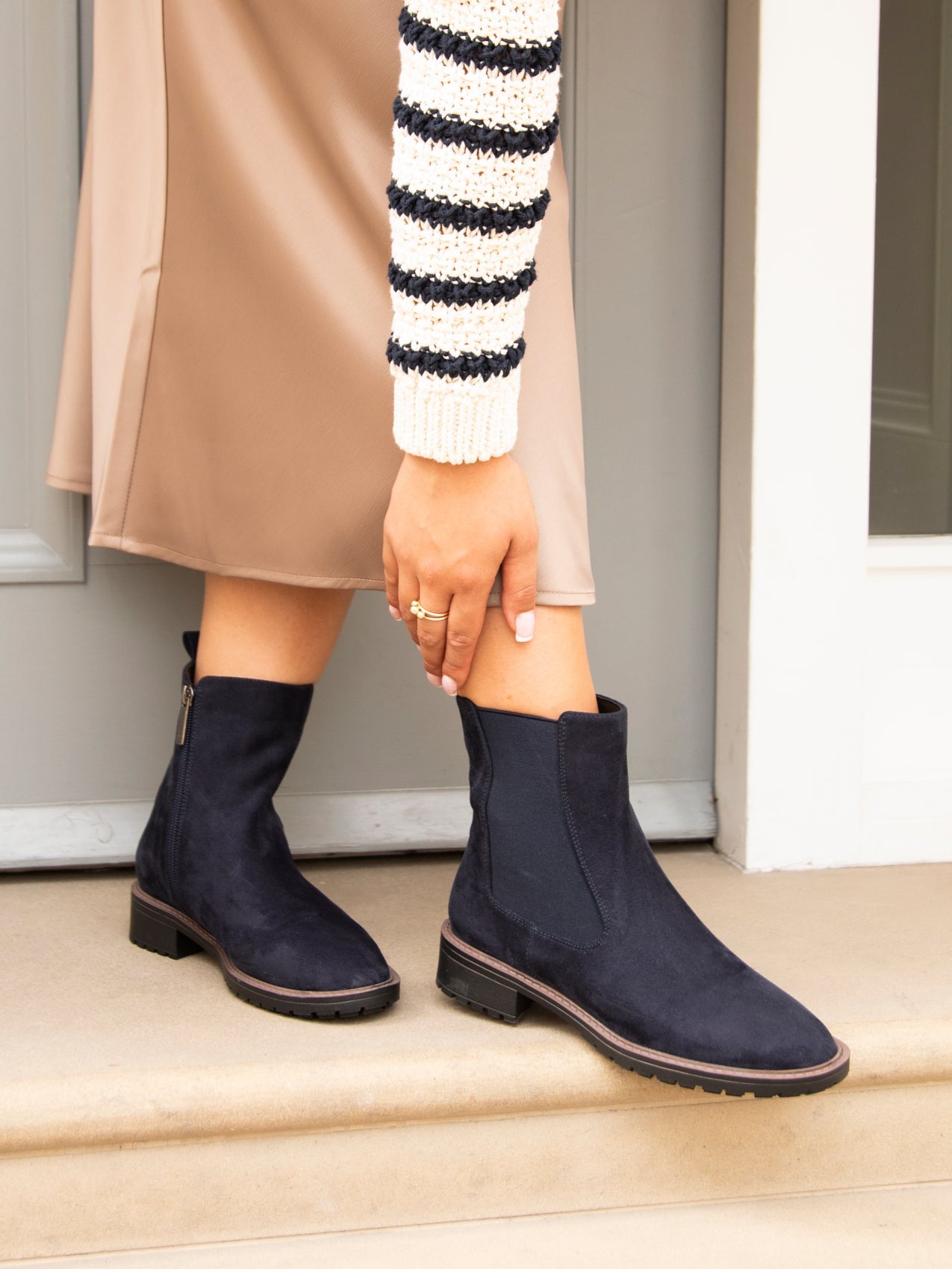Dalston Navy Faux Suede Chelsea Boots