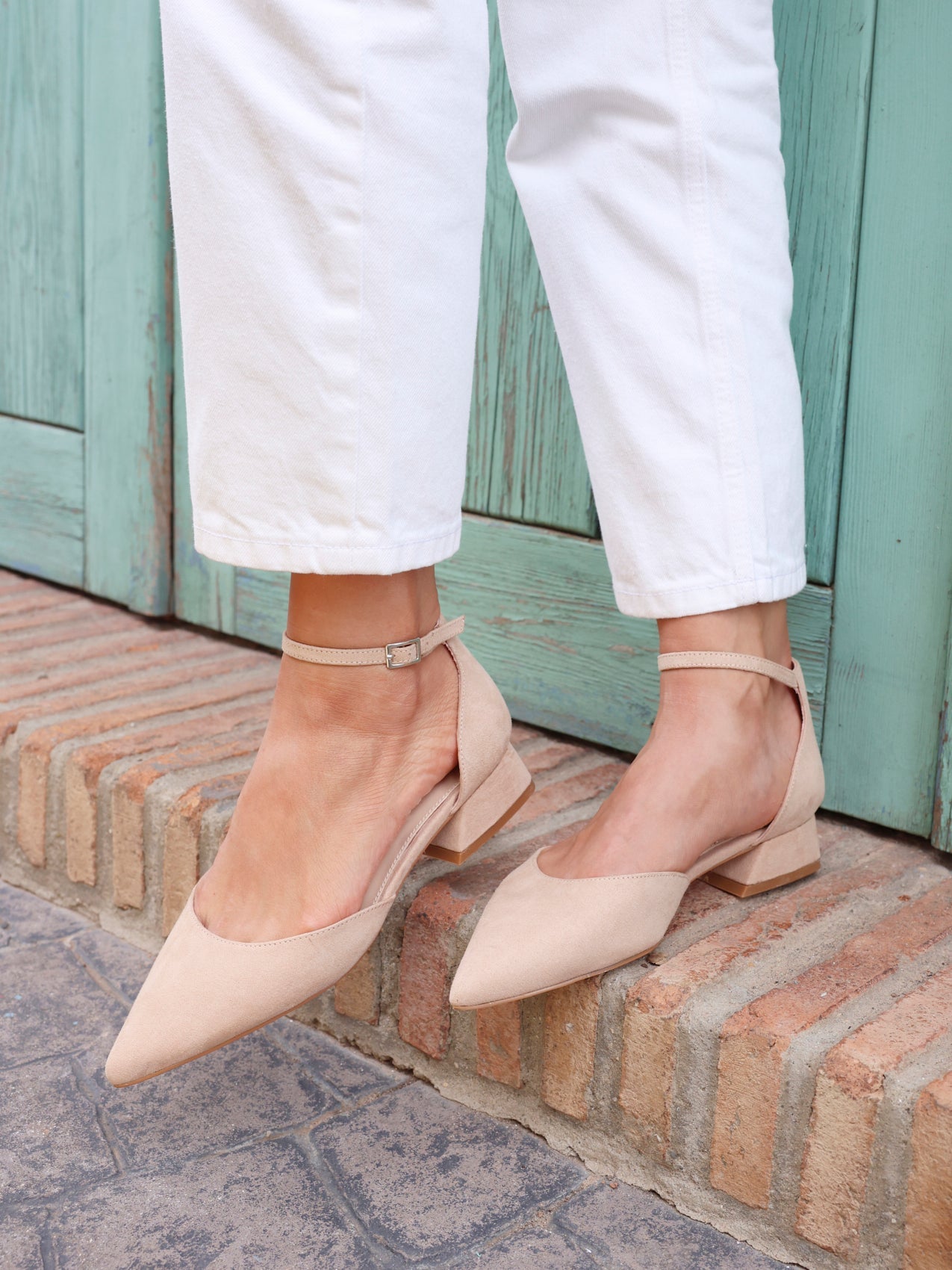 Dolly Wide Fit Nude Faux Suede Low Court Heels