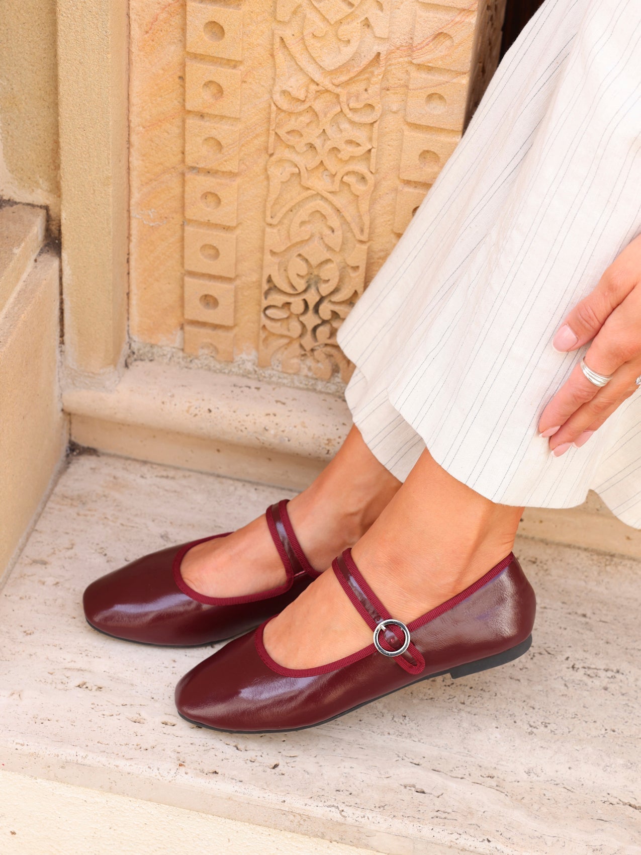 Graceful Burgundy Faux Leather Ballet Pumps