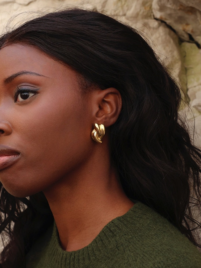 Twisted Gold Knot Stud Earrings