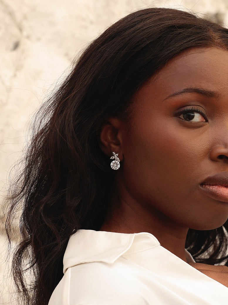 Bloom Silver Crystal Drop Earrings