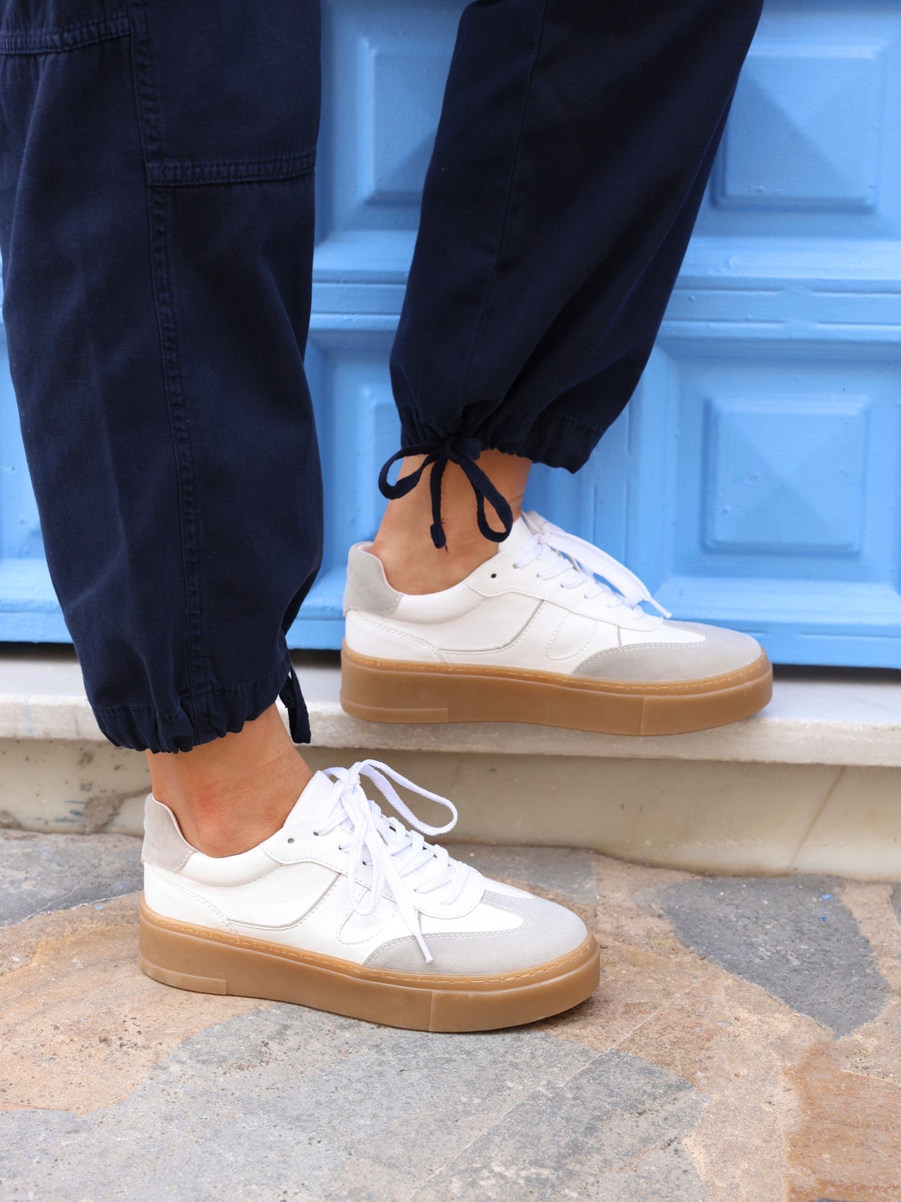 Kaia White and Grey Faux Leather Trainers