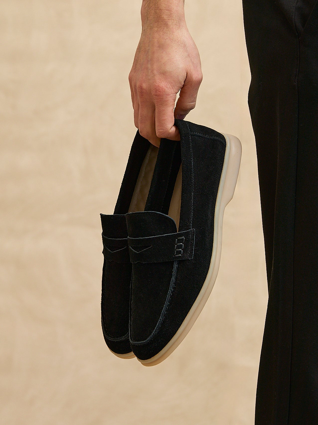 Luciano Mens Black Suede Leather Penny Loafers