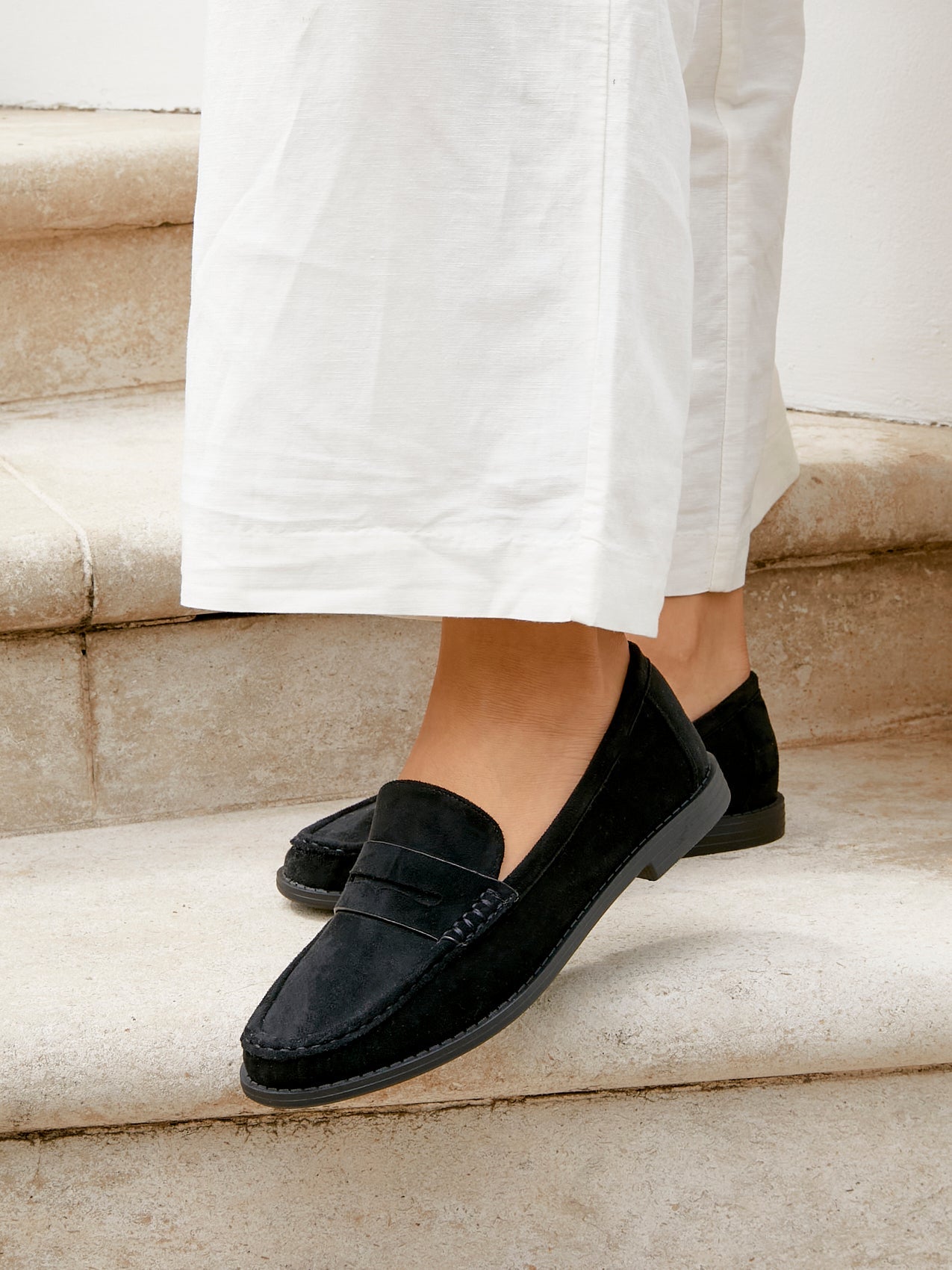 Precise Black Faux Suede Loafers