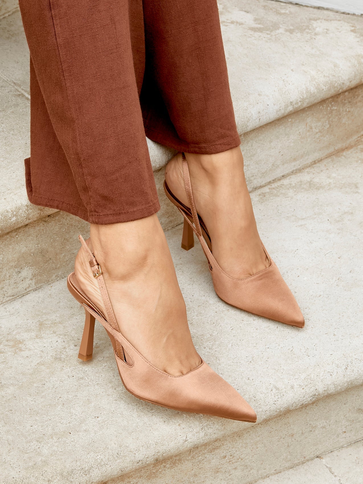 Rhea Mocha Mousse Sling Back Court Heels