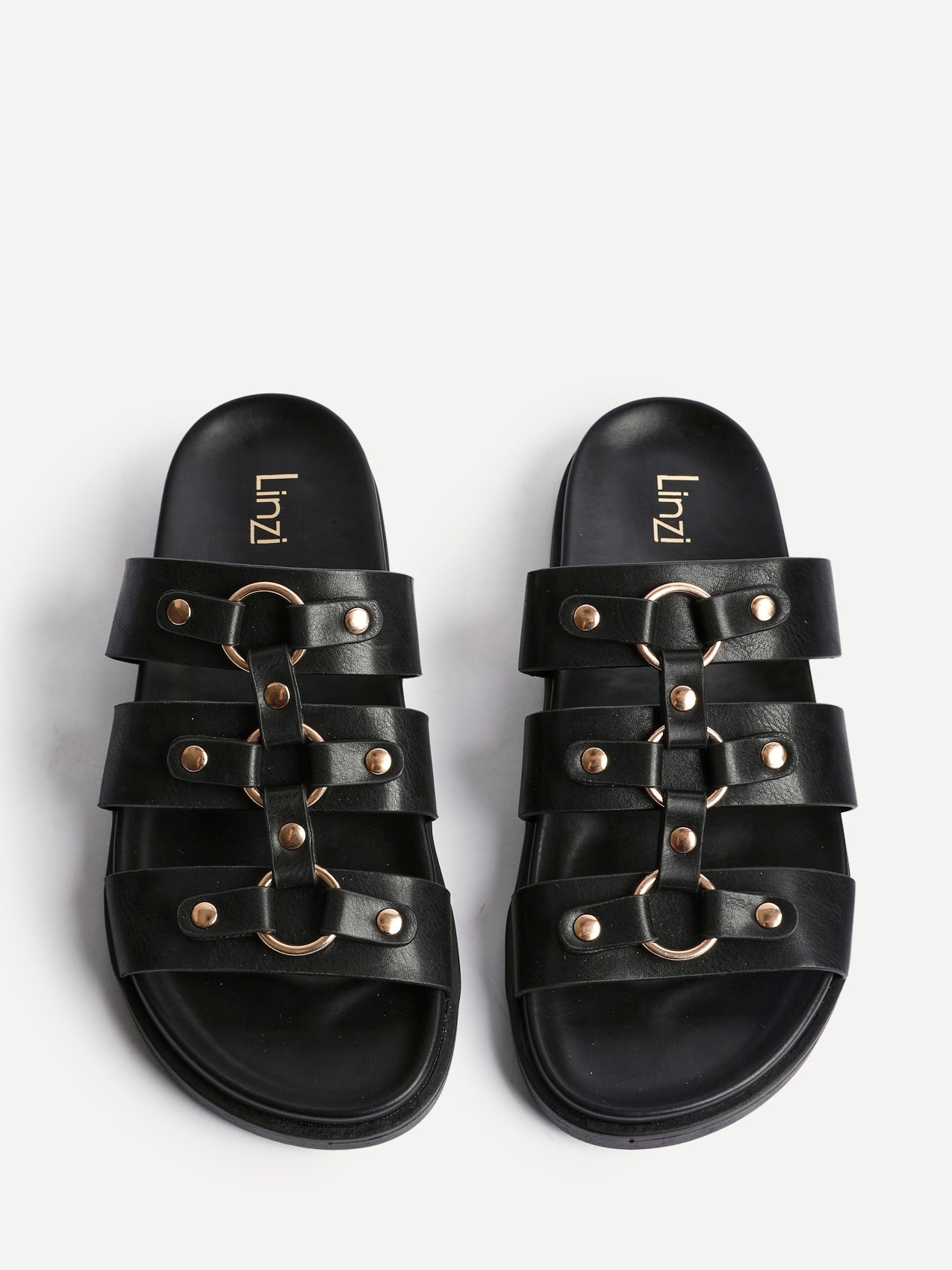 Marcia Black Studded Gladiator Slip-On Sandals