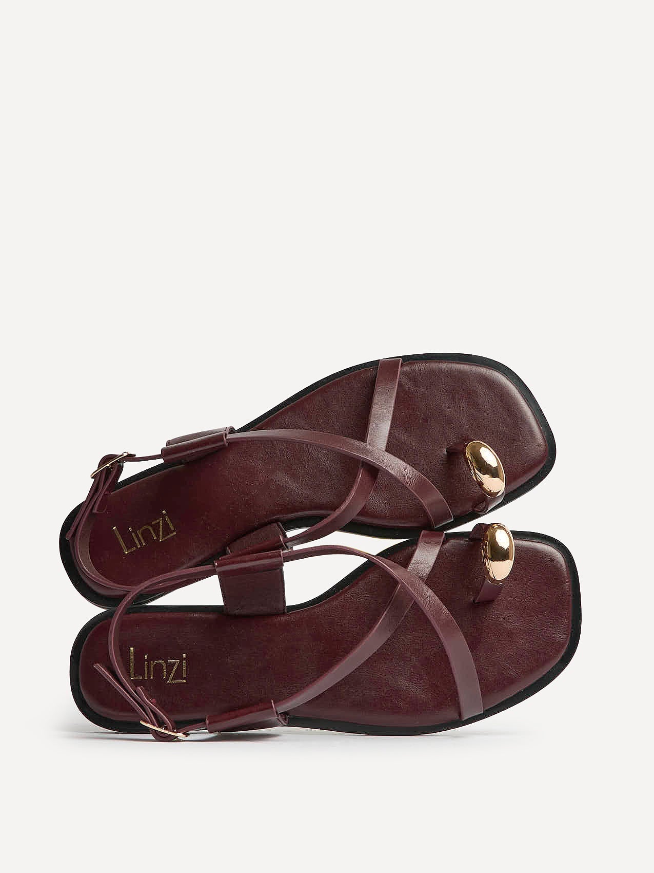 Mist Burgundy Toe Ring Flat Sandals