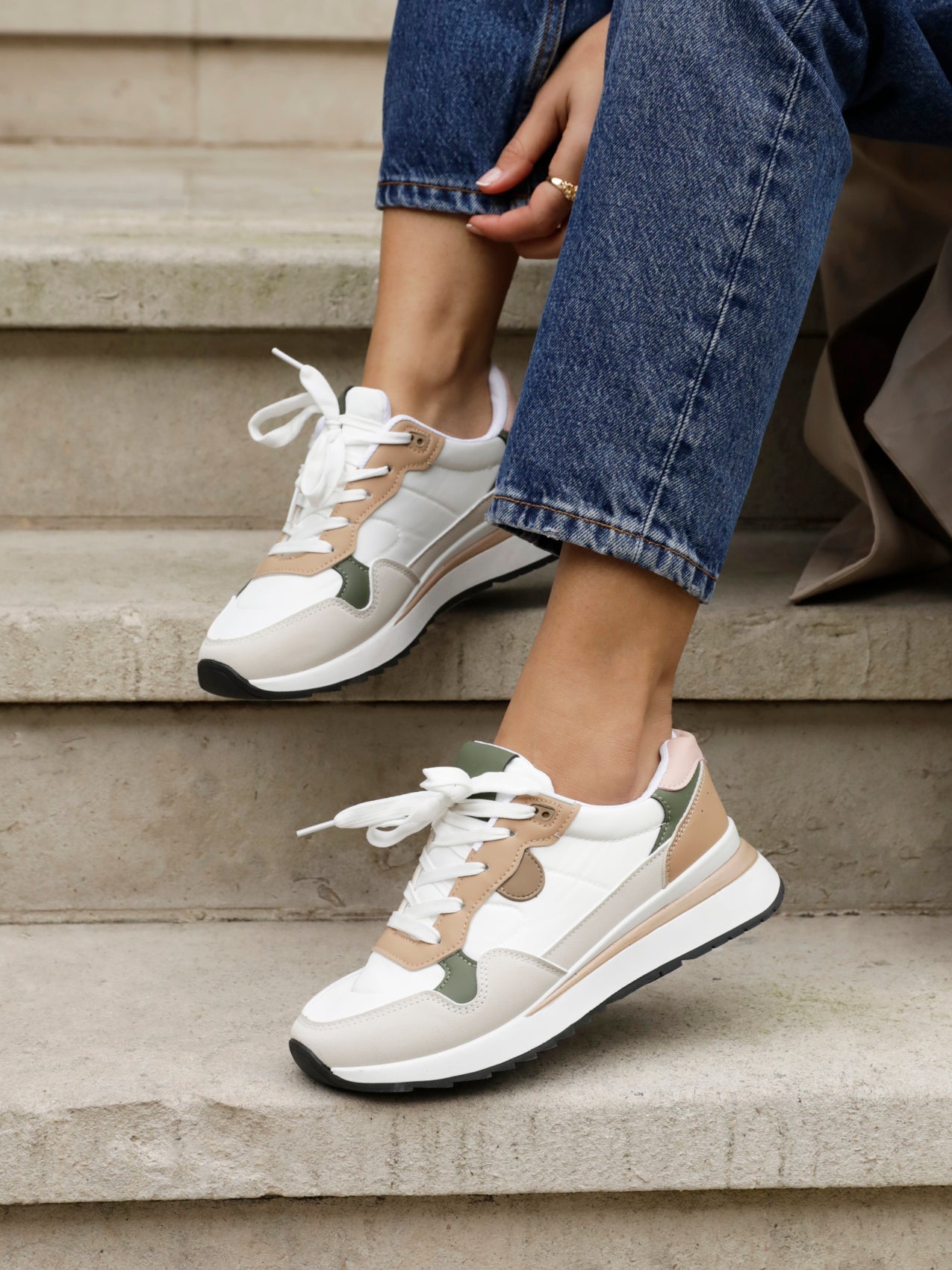 Clapham Beige Wedged Trainers