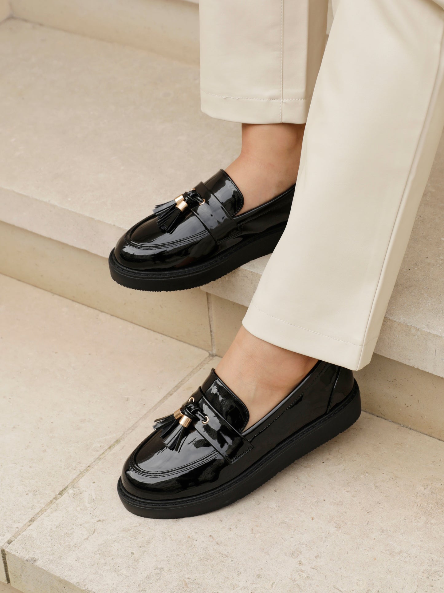 Naomi Wide Fit Black Patent Loafers