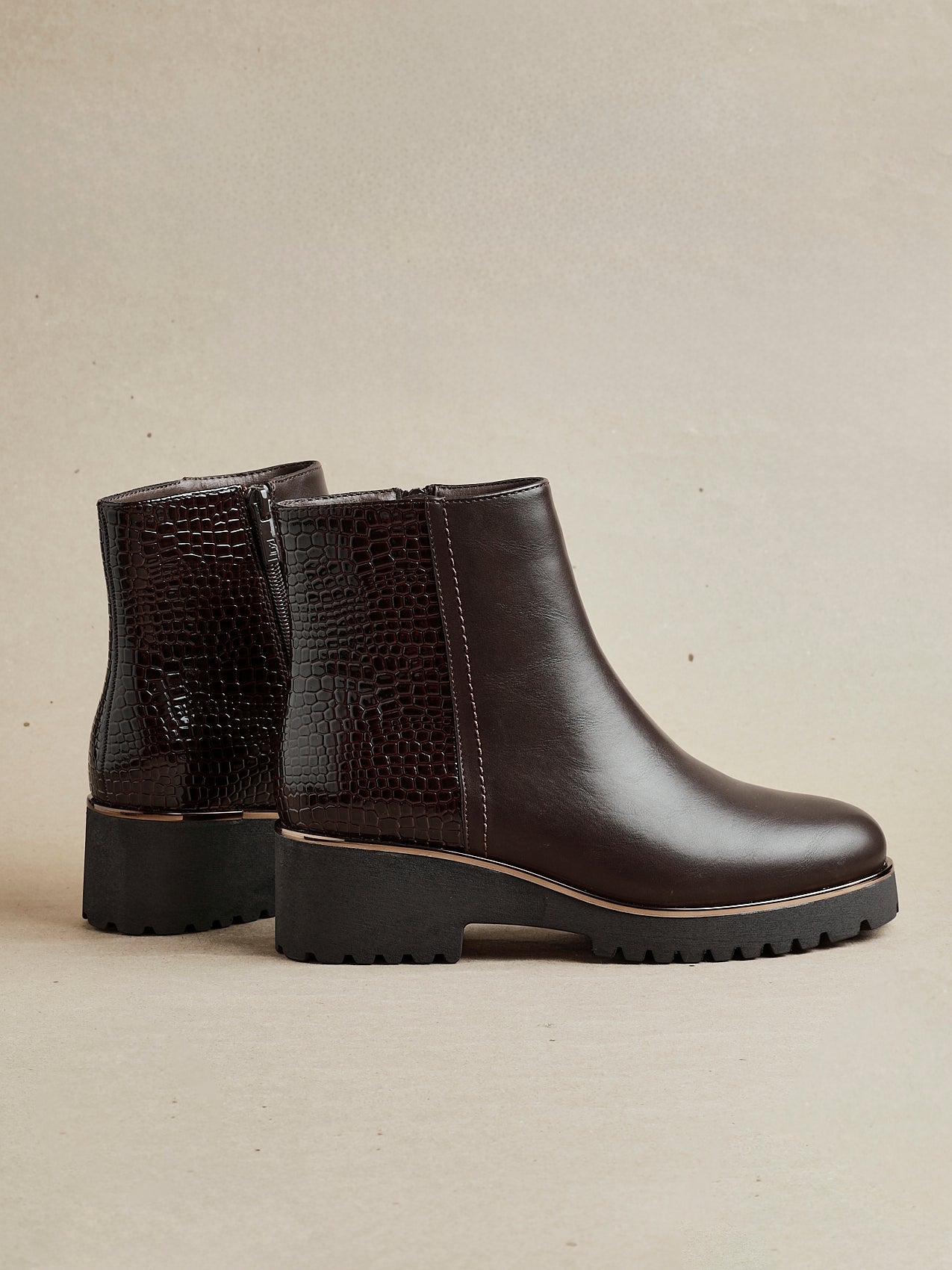 Navigate Brown Croc Wedge Ankle Boots