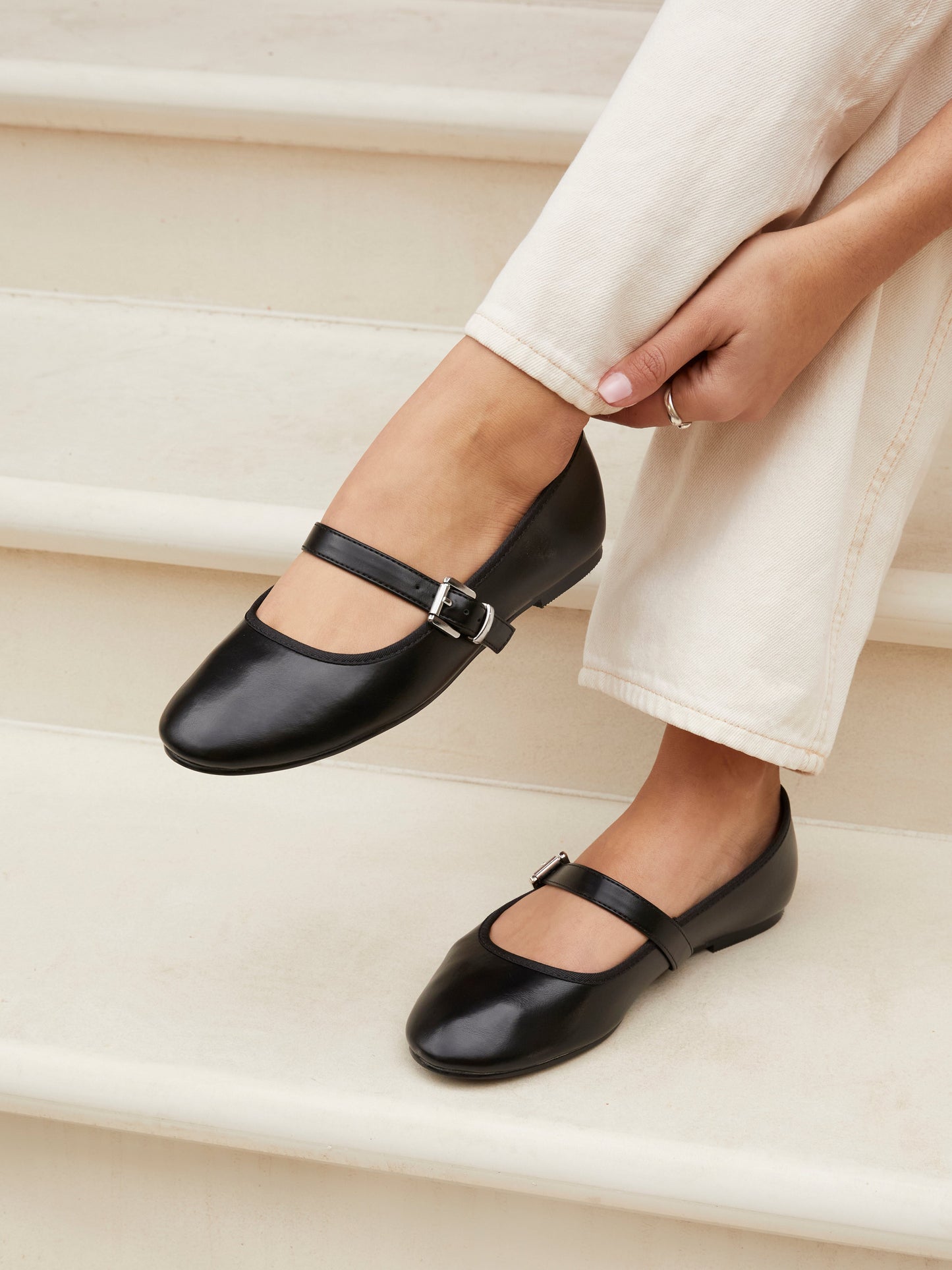 Odette Black Faux Leather Mary Jane Pumps