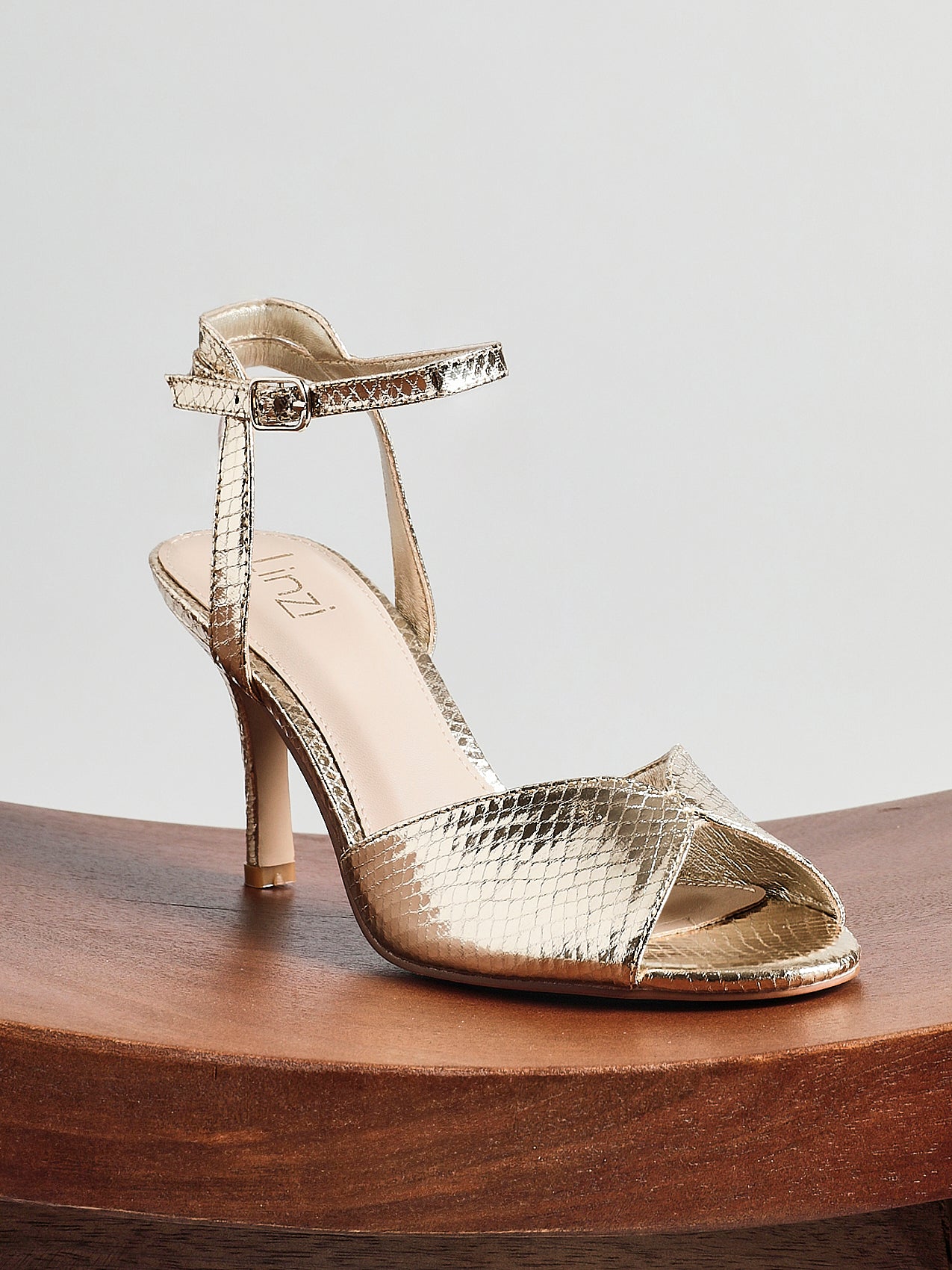 Parlour Gold Faux Leather Peep Toe Heels