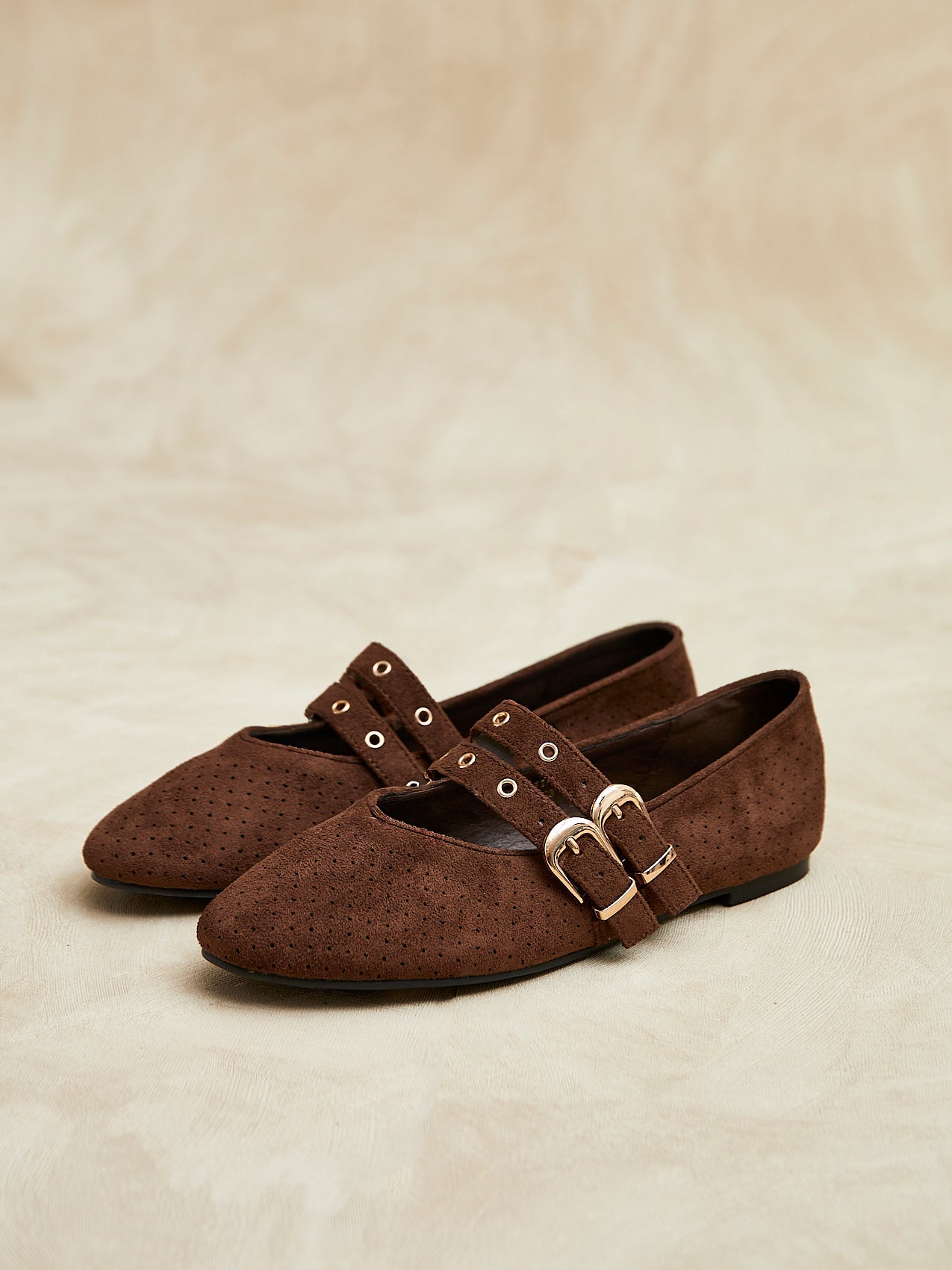 Rogue Brown Ballet Flats With Eyelet Detail
