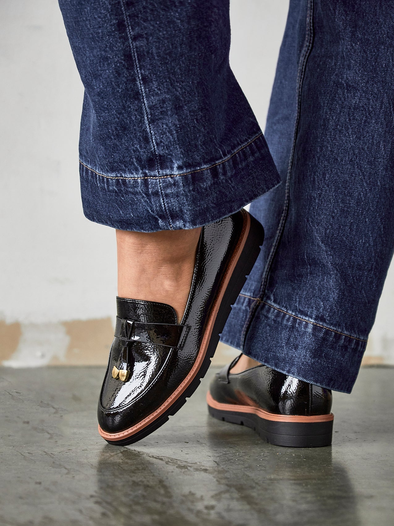 Nancy Black Patent Faux Leather Loafers