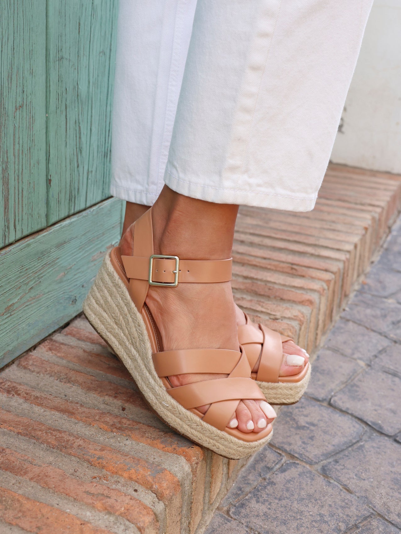 Sheena Tan Crossover Espadrille Wedges