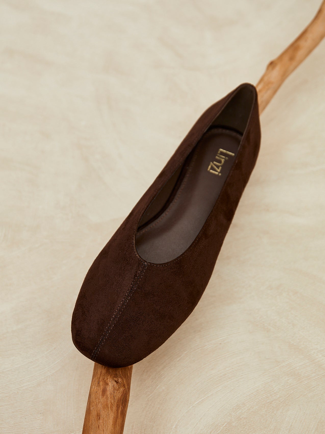 Structure Brown Faux Suede Square Toe Ballet Flats