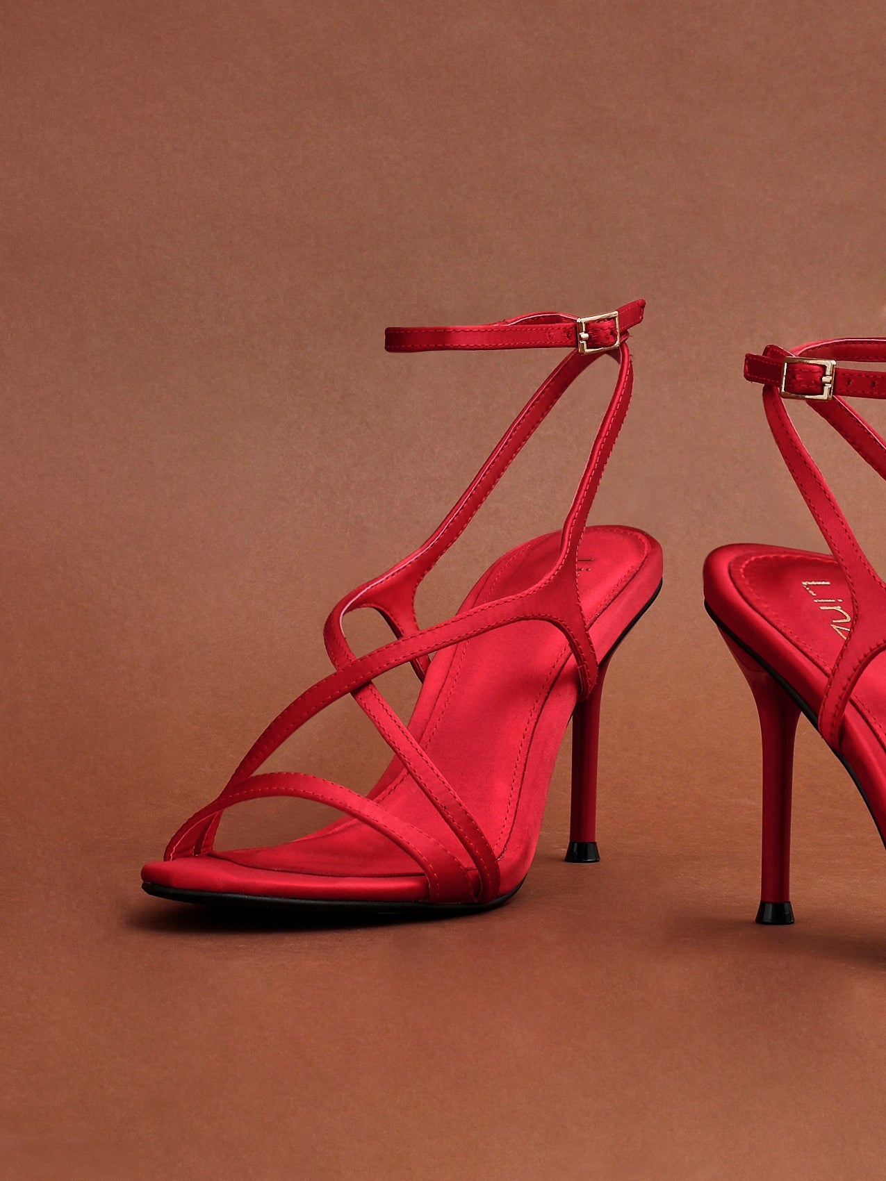 Taliya Red Satin Strappy Stiletto Heels