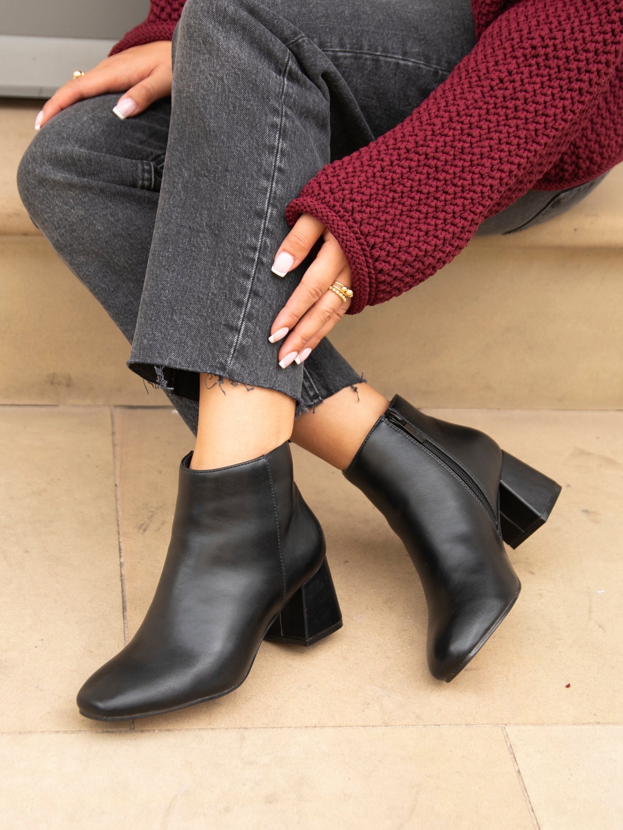 Verse Black Faux Leather Ankle Boots