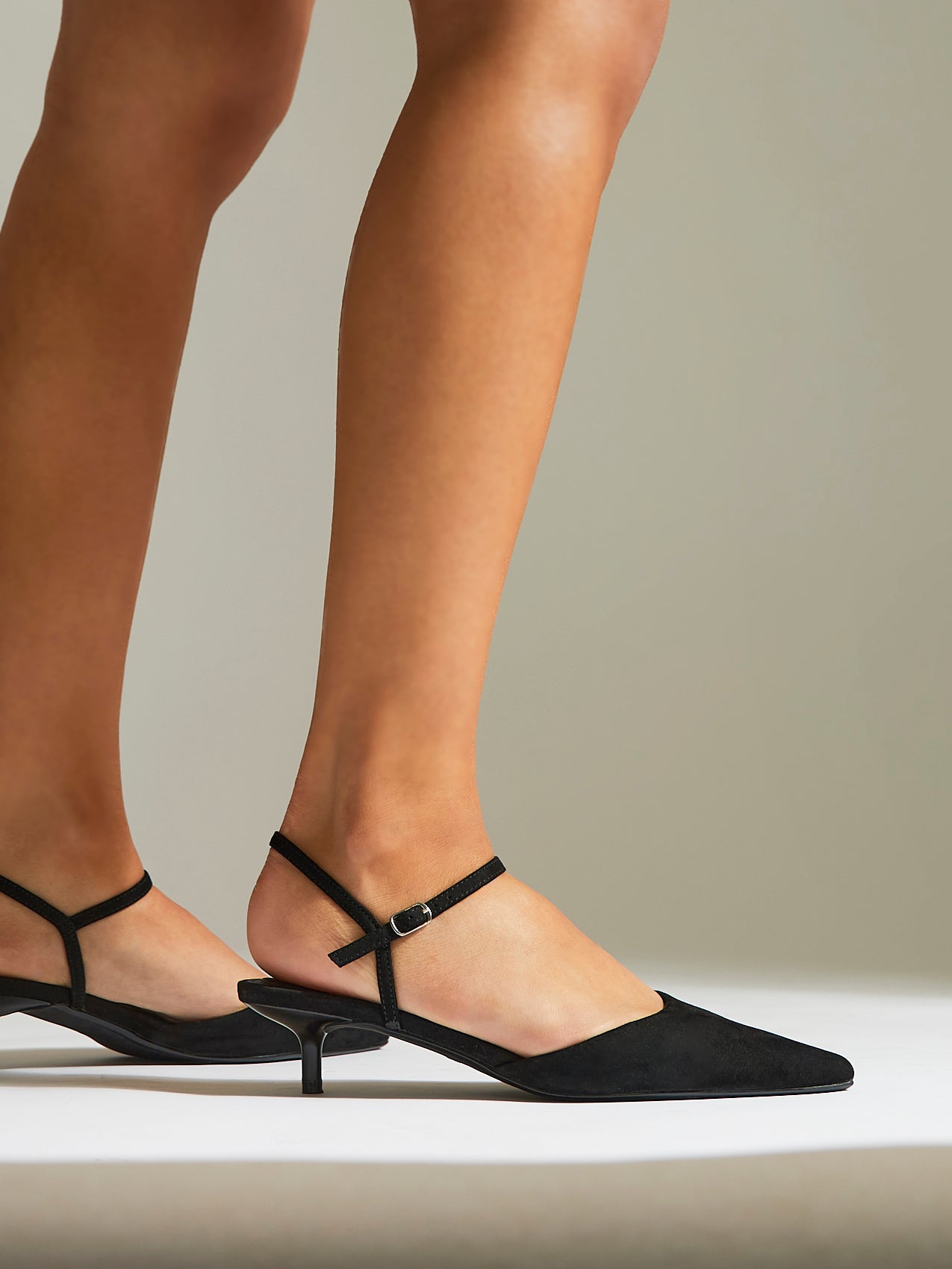 Vogue Black Faux Suede Kitten Court Heels