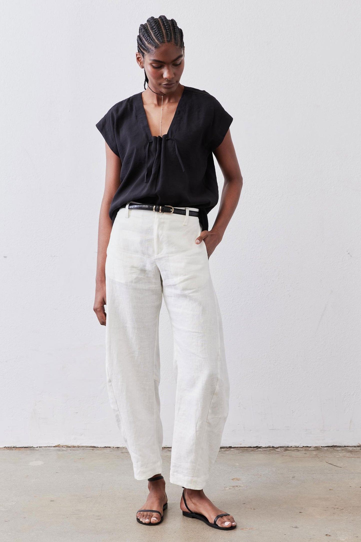 Cinched Neck Light Poplin Top