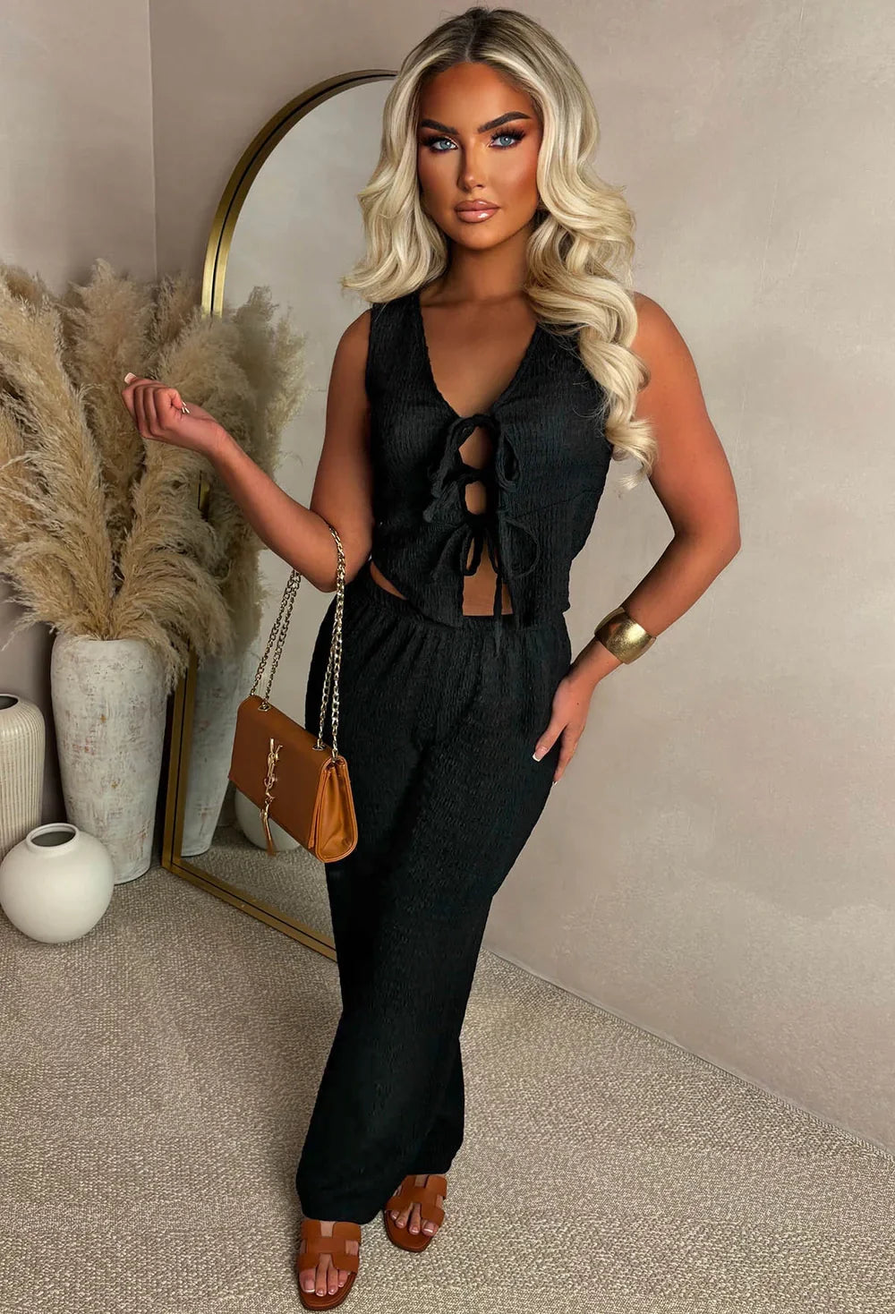 Crimson Crush Black Straight Leg Stretch Trousers
