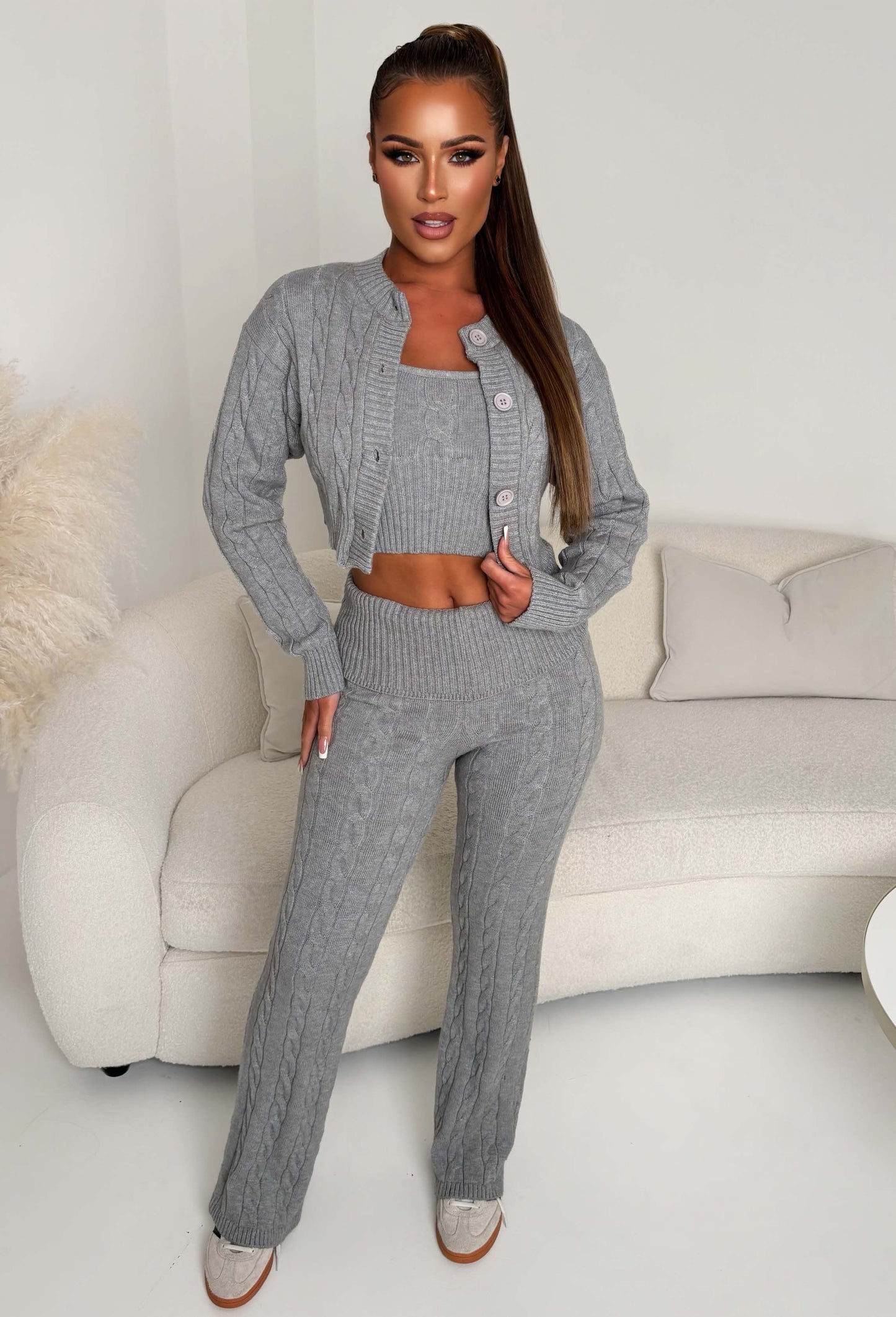 Enchanting Embrace Grey Marl Cable Knitted Lounge Cardigan