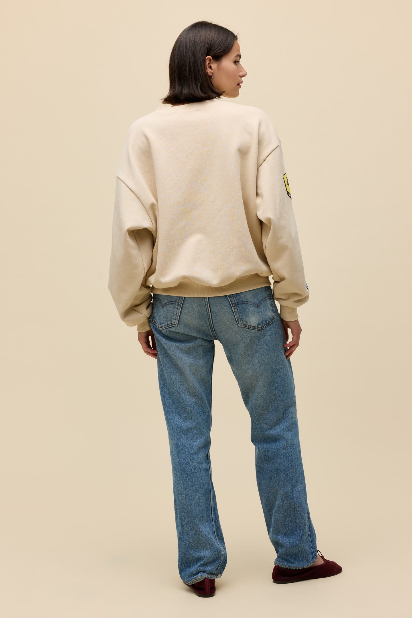 western patches oversized crew sweatshirt