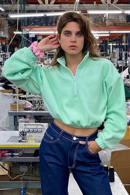 PF306 - Cropped Polar Fleece Half Zip Pullover