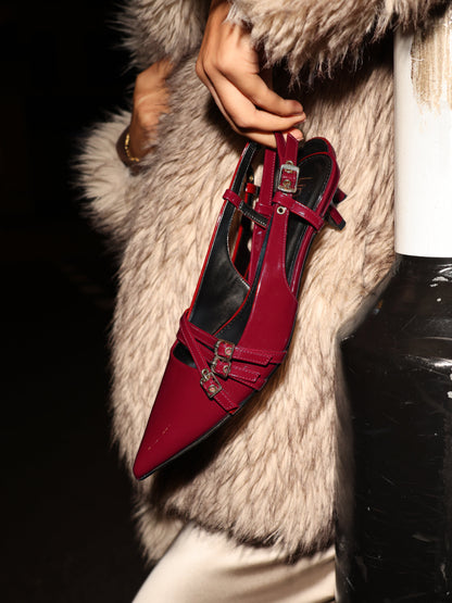 Retro Burgundy Patent Kitten Court Heels