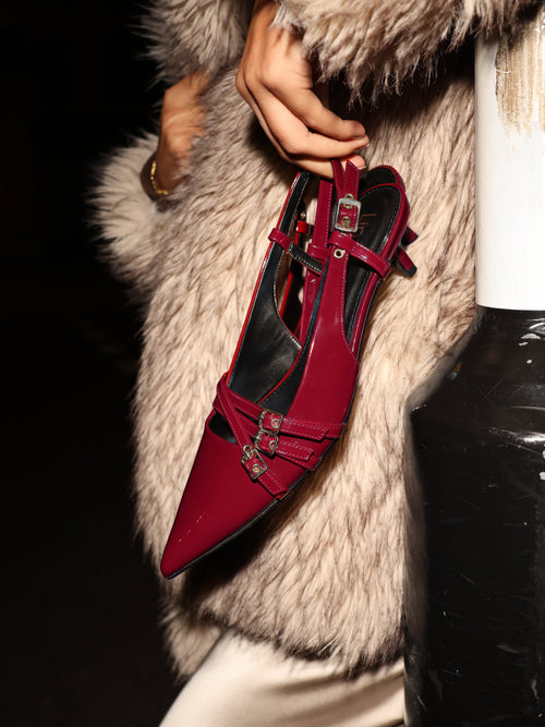 Retro Burgundy Patent Kitten Court Heels
