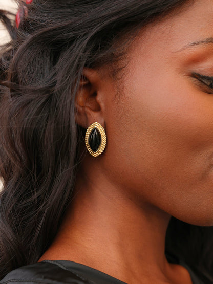 Lyla Black Oval Stud Earrings