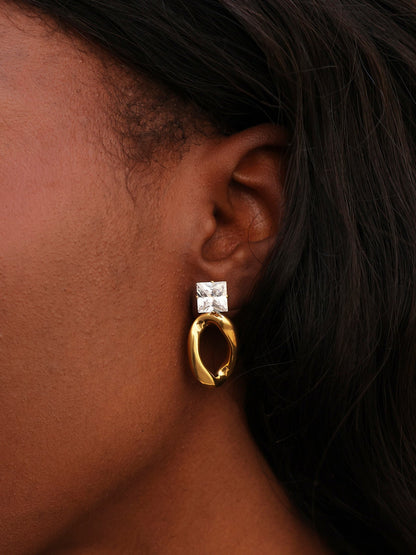 Starfall Gold Square Stud Oval Drop Earrings