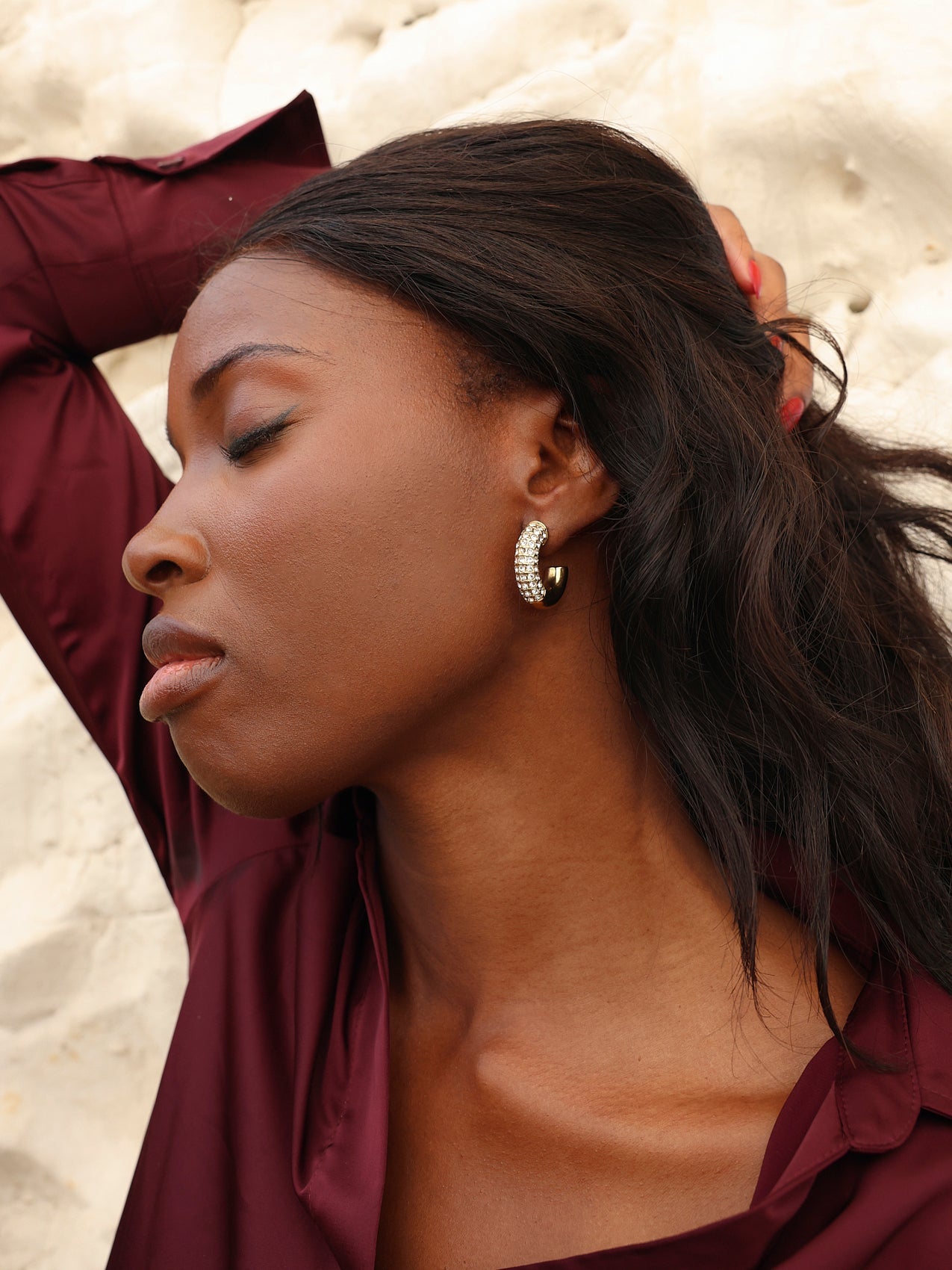 Crystal Gold Half Pavé Hoop Earrings