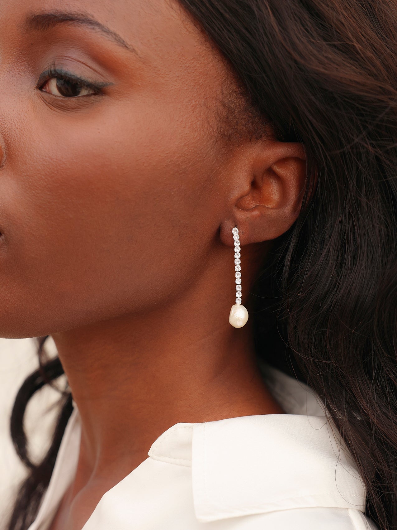 Moonlit Silver Crystal Drop Pearl Earrings