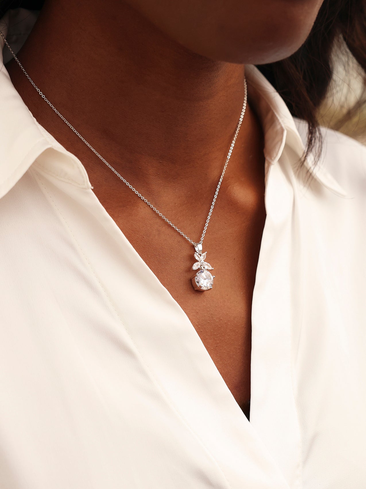 Beau Silver Crystal Drop Necklace