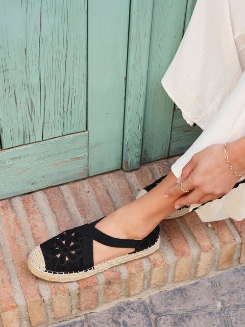 Jillian Black Faux Suede Espadrille Sandals