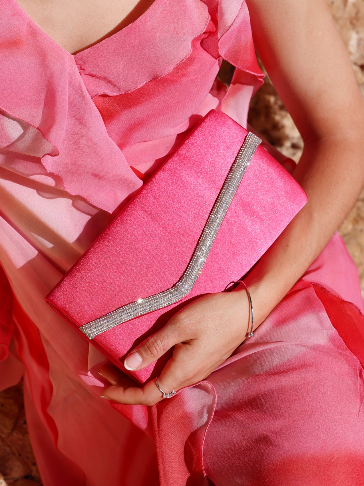 Aveline Pink Satin Clutch Bag
