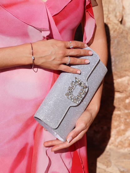 Wonder Silver Satin Diamante Clutch Bag