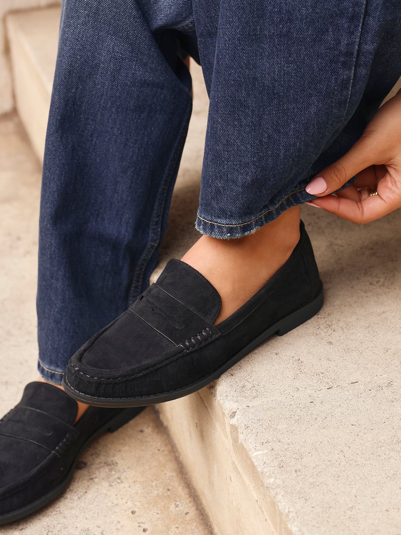Precise Black Faux Suede Loafers