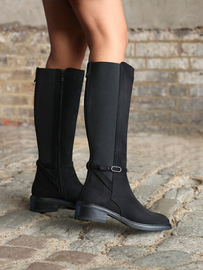 Power Black Faux Suede Riding Boots