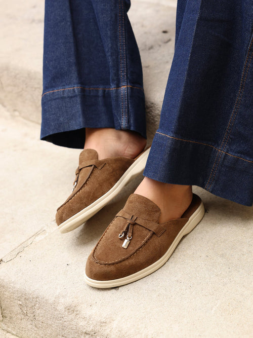 Alix Tan Faux Suede Slip On Mules