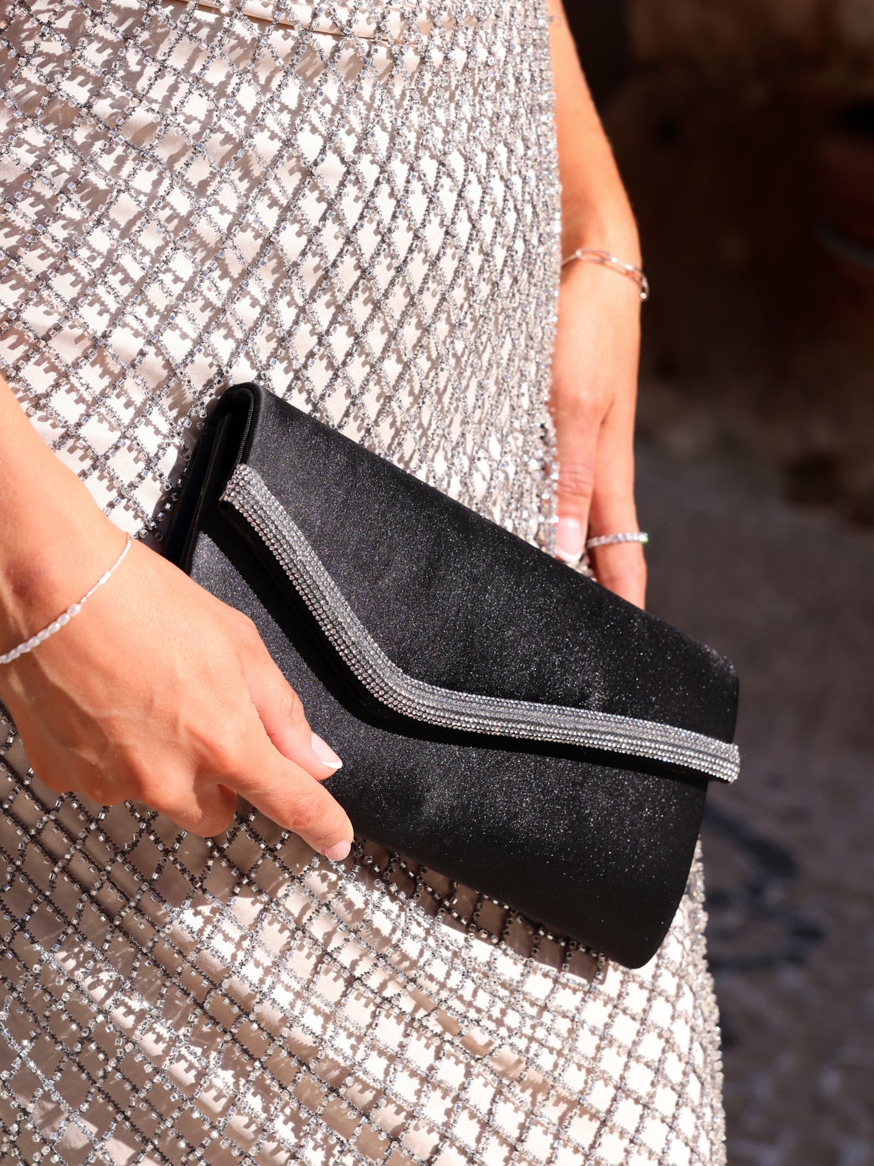 Aveline Black Satin Clutch Bag