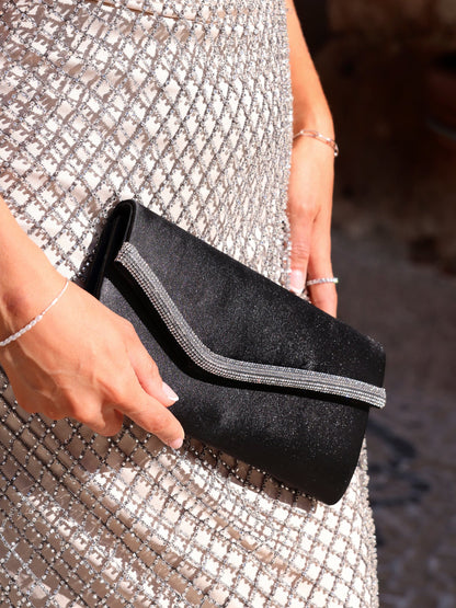 Aveline Black Satin Clutch Bag