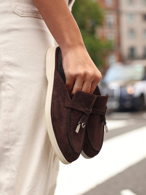 Alix Brown Faux Suede Slip On Mules