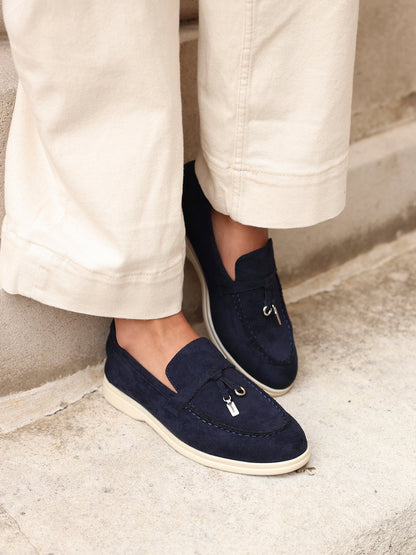 Alette Navy Faux Suede Slip On Loafers