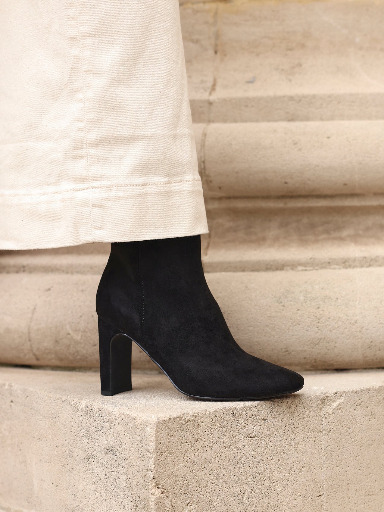 Glance Black Faux Suede Heeled Ankle Boots
