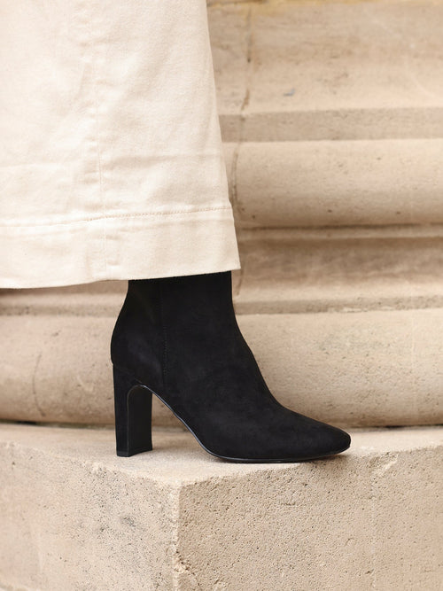 Glance Black Faux Suede Heeled Ankle Boots